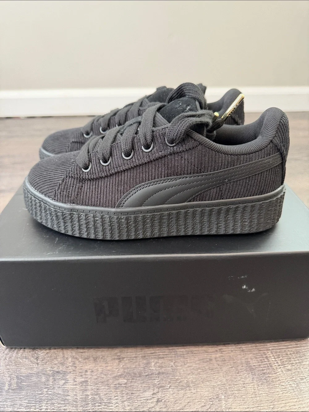 Puma FENTY 3 Creeper Phatty Black Corduroy Platform Sneaker w/Extra Cream Laces